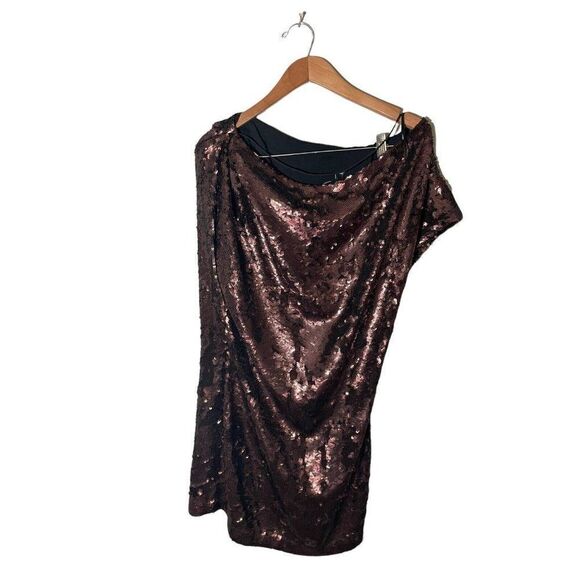 Robert Rodriguez Sequin Off The Shoulder Dress Size 2 Silk Lined Party Bronze - Picture 3 of 7